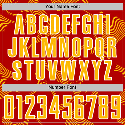 Custom Red Gold-White Curve Lines Sports Sublimation Soccer Uniform Jersey