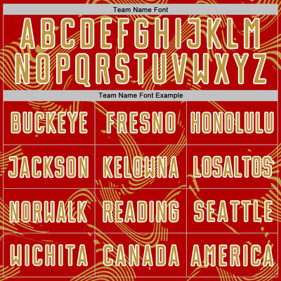 Custom Red Old Gold-White Curve Lines Sports Sublimation Soccer Uniform Jersey