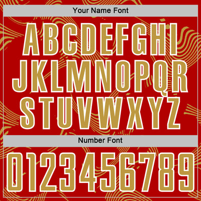 Custom Red Old Gold-White Curve Lines Sports Sublimation Soccer Uniform Jersey