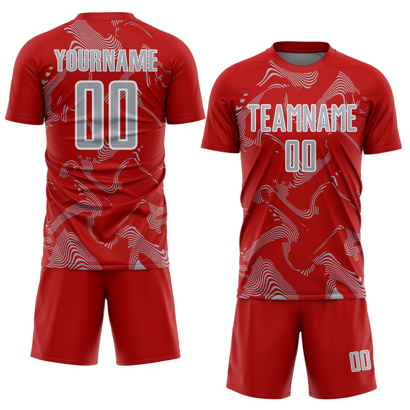 Custom Red Gray-White Curve Lines Sports Sublimation Soccer Uniform Jersey
