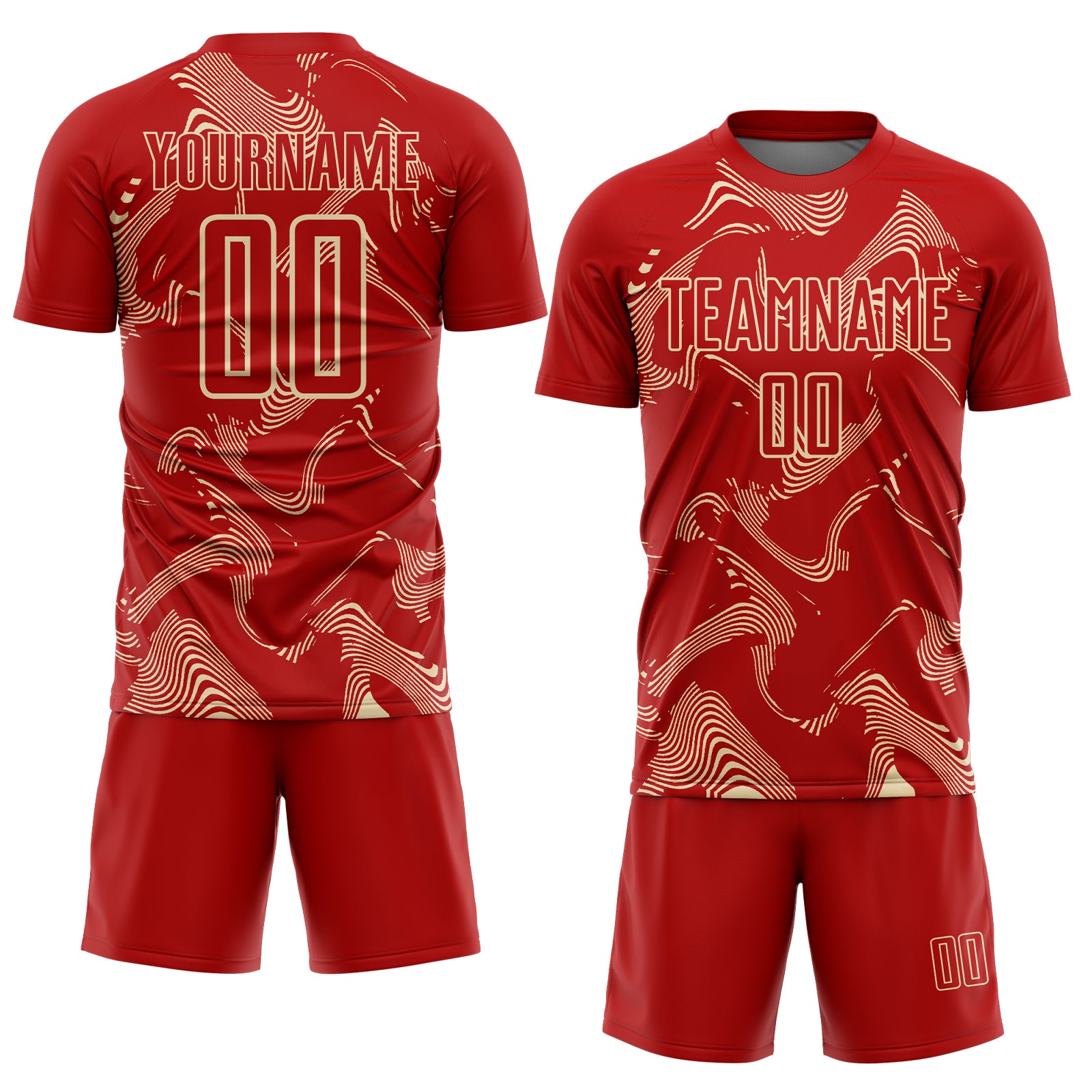 Custom Red Cream Curve Lines Sports Sublimation Soccer Uniform Jersey