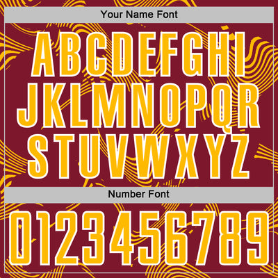 Custom Crimson Gold-White Curve Lines Sports Sublimation Soccer Uniform Jersey