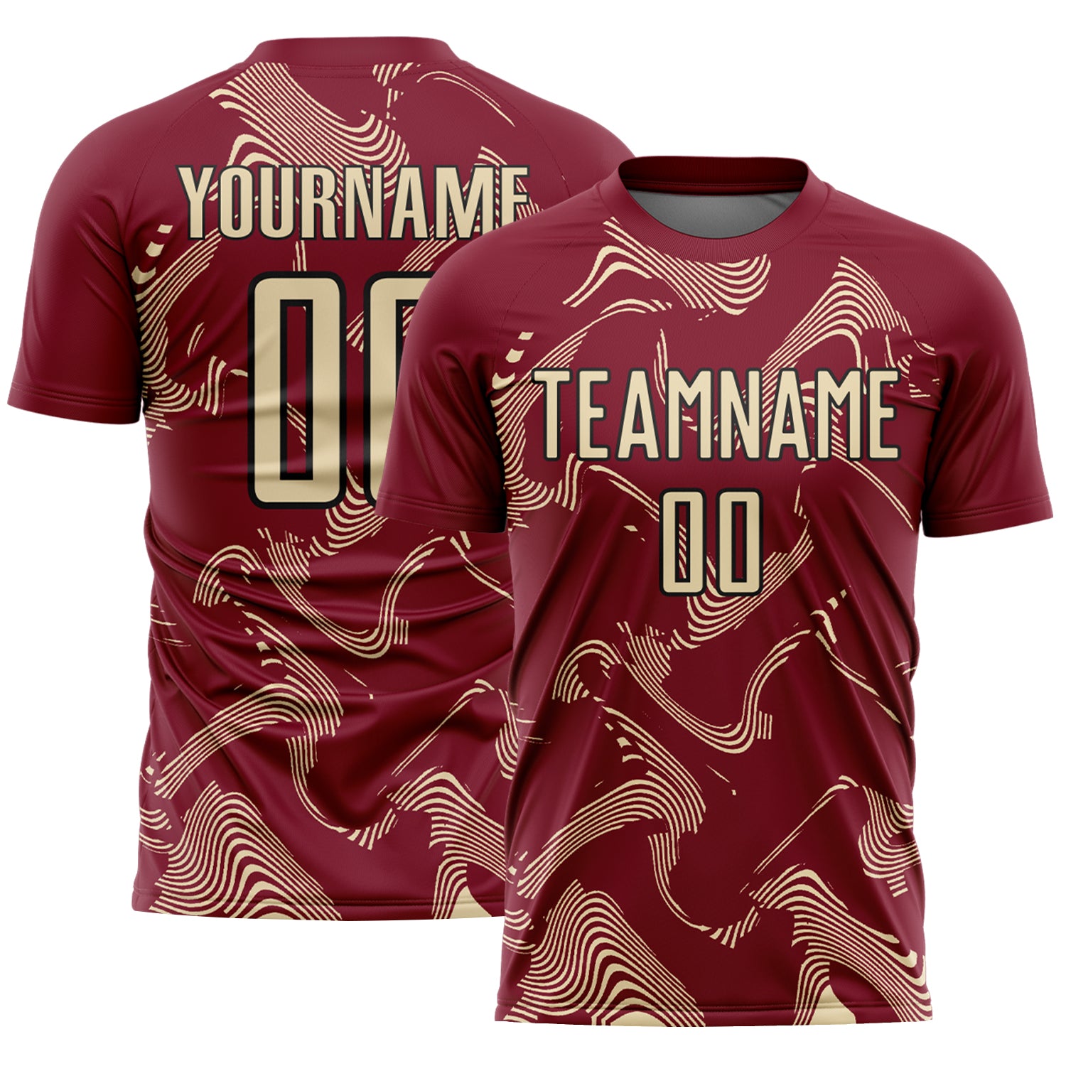 Custom Crimson Cream-Black Curve Lines Sports Sublimation Soccer Uniform Jersey