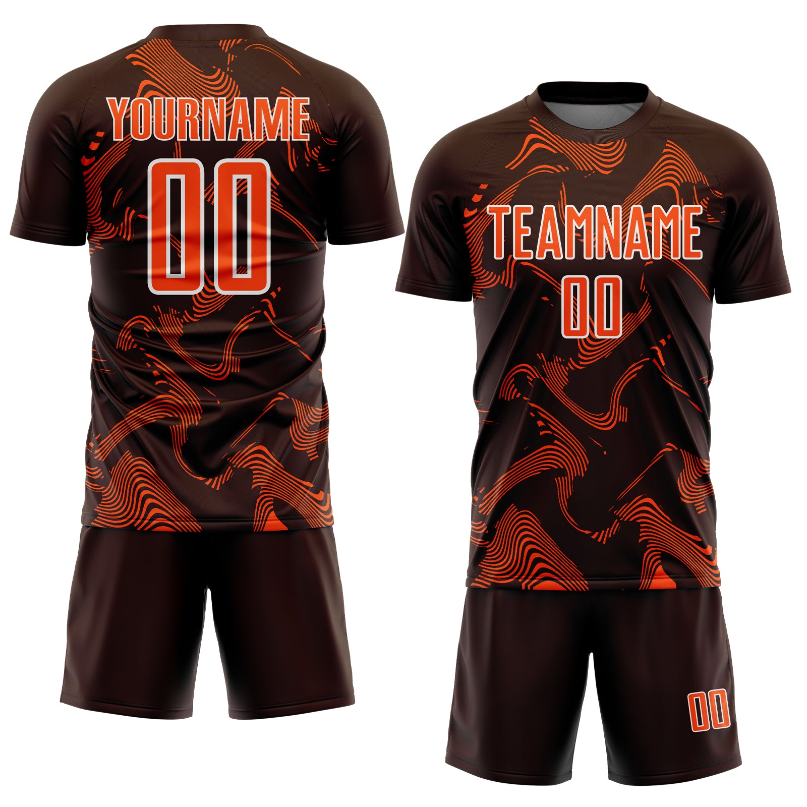 Custom Brown Orange-White Curve Lines Sports Sublimation Soccer Uniform Jersey