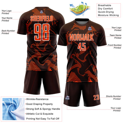 Custom Brown Orange-White Curve Lines Sports Sublimation Soccer Uniform Jersey