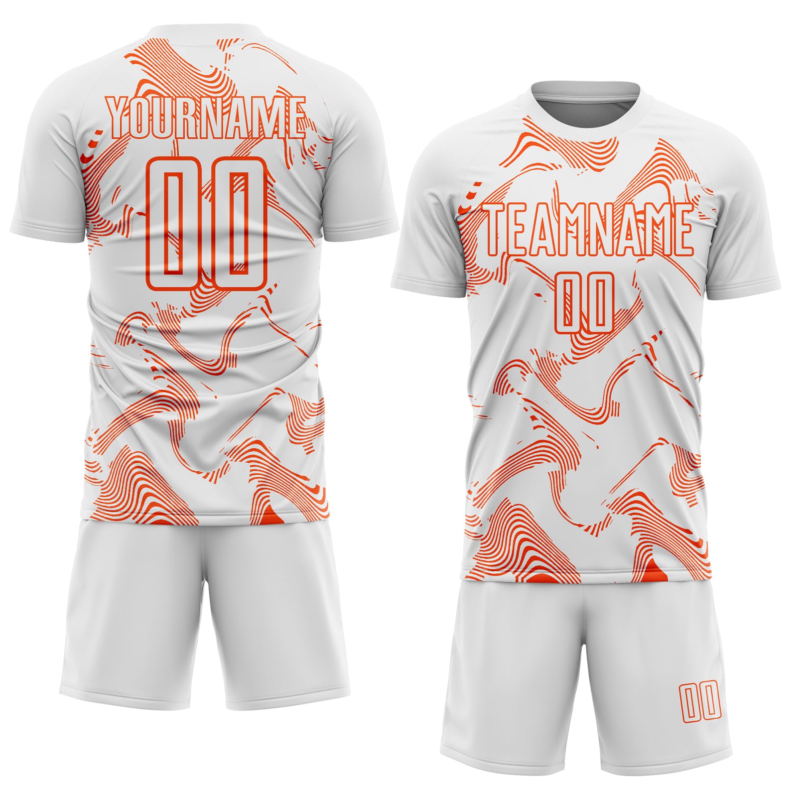 Custom White Orange Curve Lines Sports Sublimation Soccer Uniform Jersey