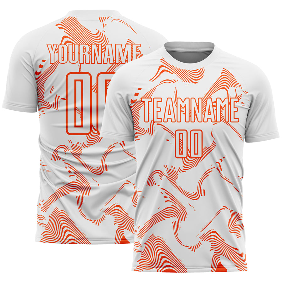Custom White Orange Curve Lines Sports Sublimation Soccer Uniform Jersey