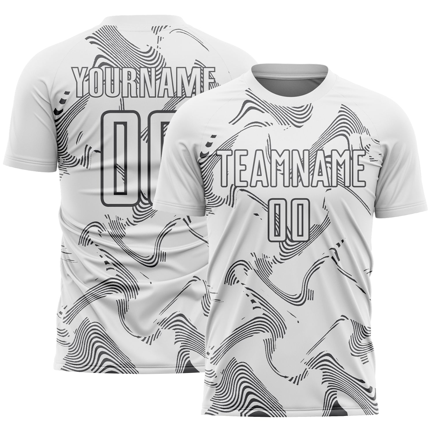 Custom White Steel Gray Curve Lines Sports Sublimation Soccer Uniform Jersey