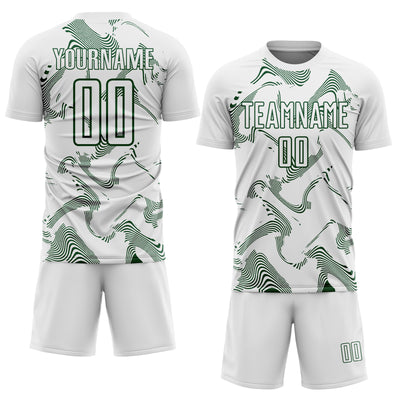 Custom White Green Curve Lines Sports Sublimation Soccer Uniform Jersey