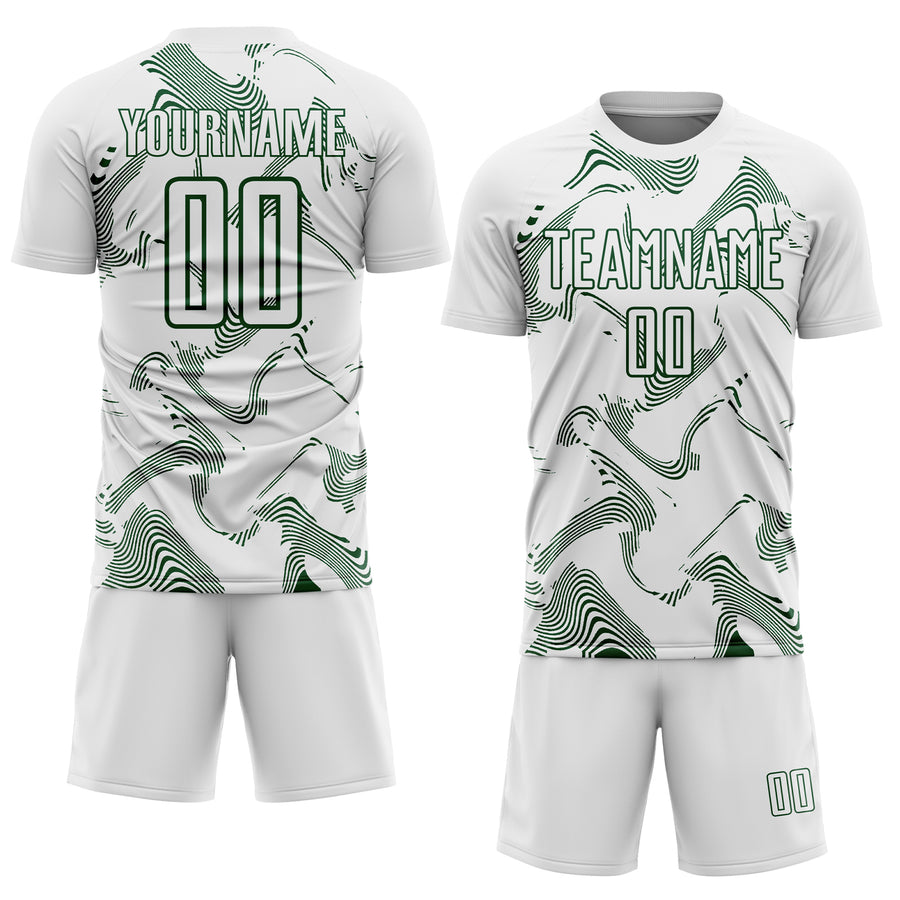 Custom White Green Curve Lines Sports Sublimation Soccer Uniform Jersey