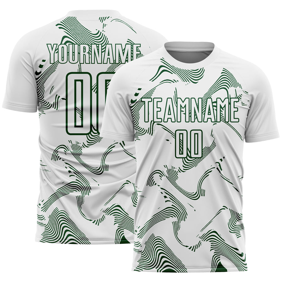 Custom White Green Curve Lines Sports Sublimation Soccer Uniform Jersey