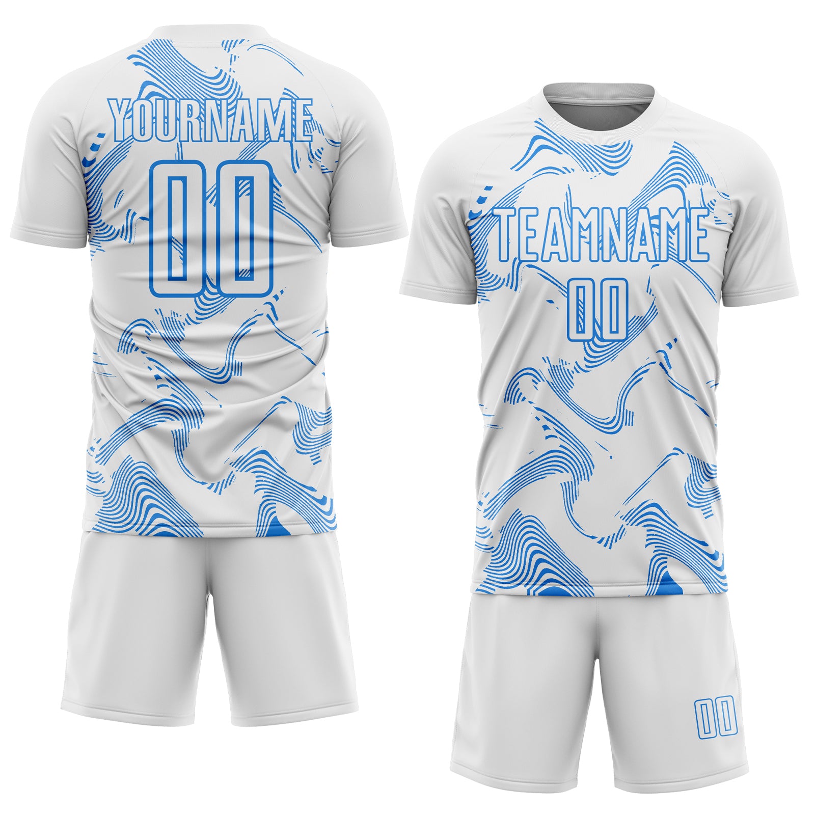 Custom White Powder Blue Curve Lines Sports Sublimation Soccer Uniform Jersey