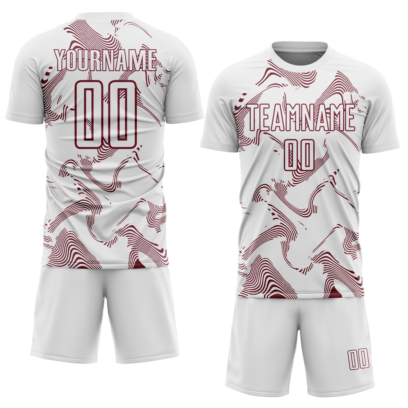 Custom White Burgundy Curve Lines Sports Sublimation Soccer Uniform Jersey