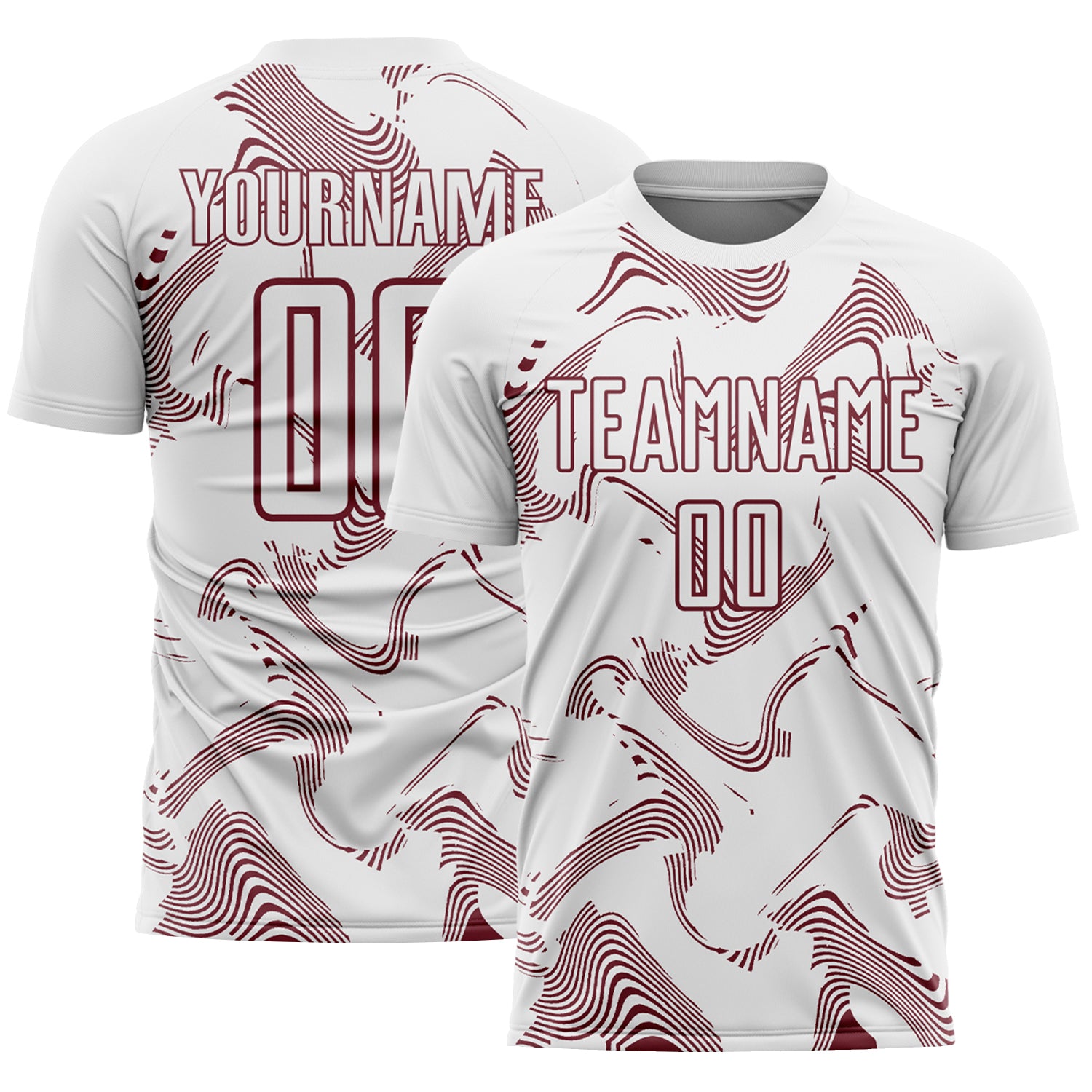 Custom White Burgundy Curve Lines Sports Sublimation Soccer Uniform Jersey