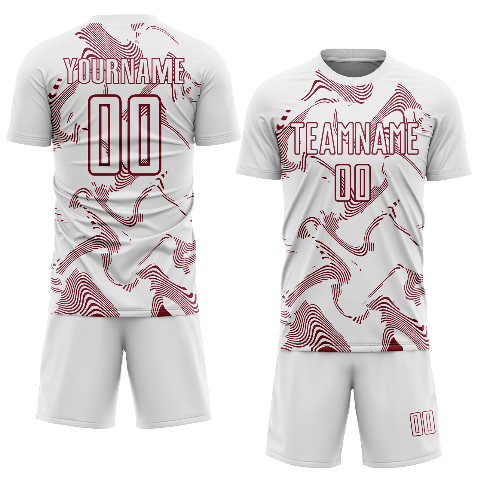 Custom White Crimson Curve Lines Sports Sublimation Soccer Uniform Jersey