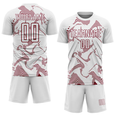 Custom White Crimson Curve Lines Sports Sublimation Soccer Uniform Jersey