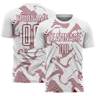 Custom White Crimson Curve Lines Sports Sublimation Soccer Uniform Jersey