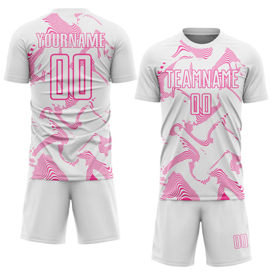 Custom White Pink Curve Lines Sports Sublimation Soccer Uniform Jersey