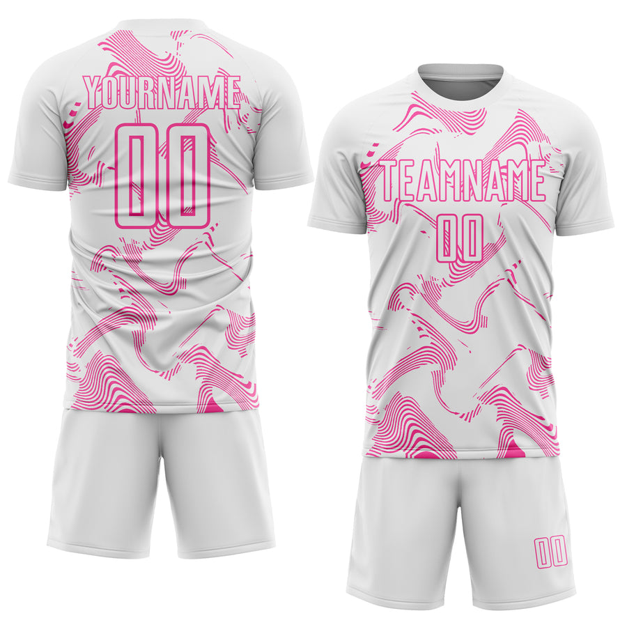 Custom White Pink Curve Lines Sports Sublimation Soccer Uniform Jersey