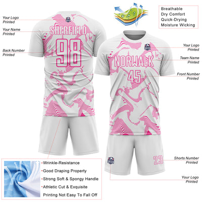 Custom White Pink Curve Lines Sports Sublimation Soccer Uniform Jersey