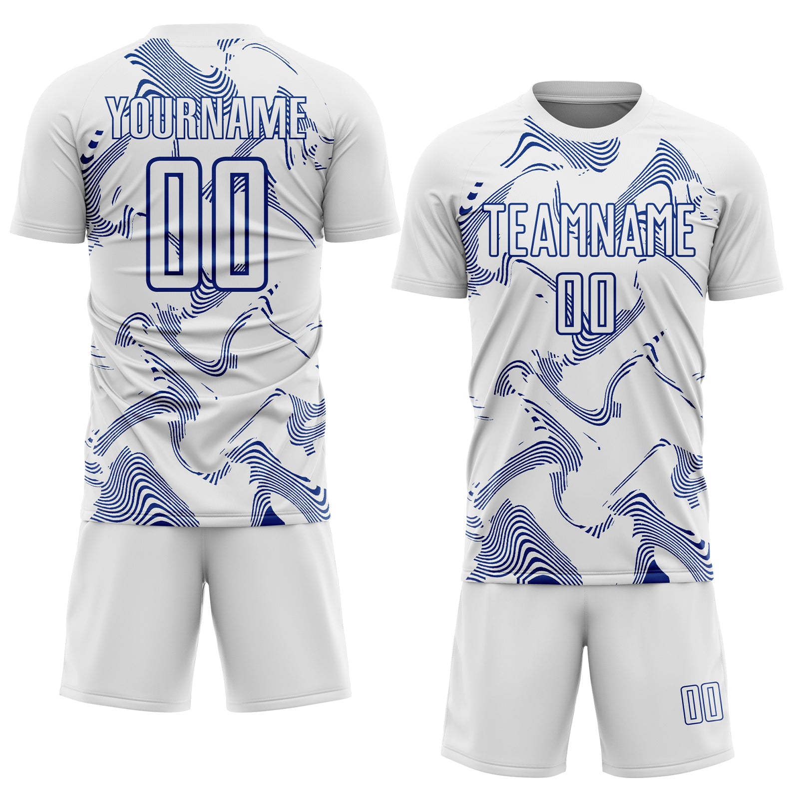 Custom White Royal Curve Lines Sports Sublimation Soccer Uniform Jersey