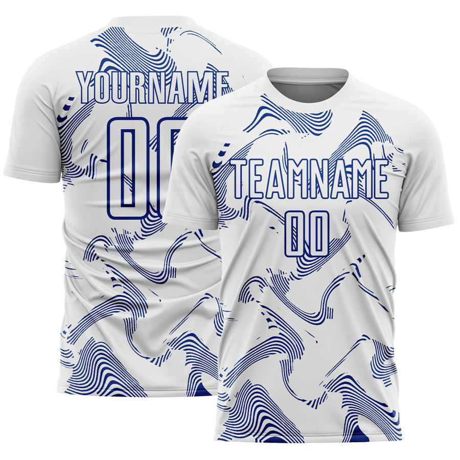 Custom White Royal Curve Lines Sports Sublimation Soccer Uniform Jersey