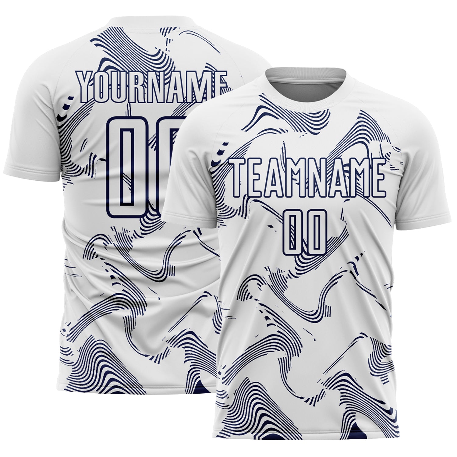 Custom White Navy Curve Lines Sports Sublimation Soccer Uniform Jersey