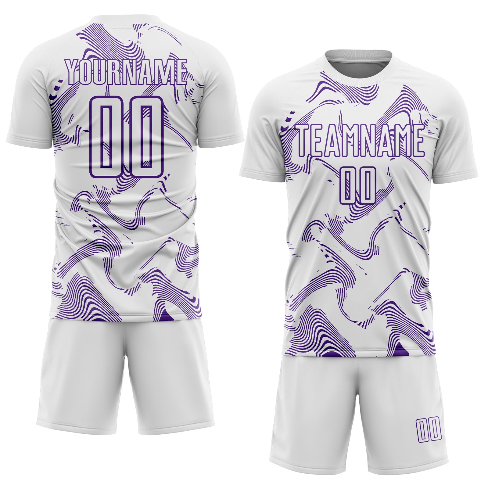 Custom White Purple Curve Lines Sports Sublimation Soccer Uniform Jersey