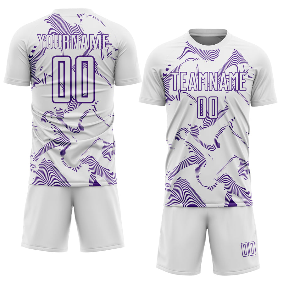 Custom White Purple Curve Lines Sports Sublimation Soccer Uniform Jersey