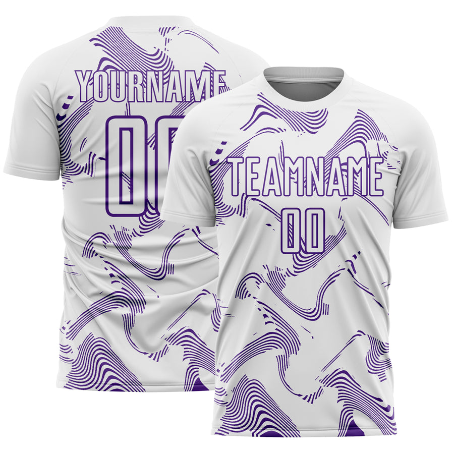Custom White Purple Curve Lines Sports Sublimation Soccer Uniform Jersey