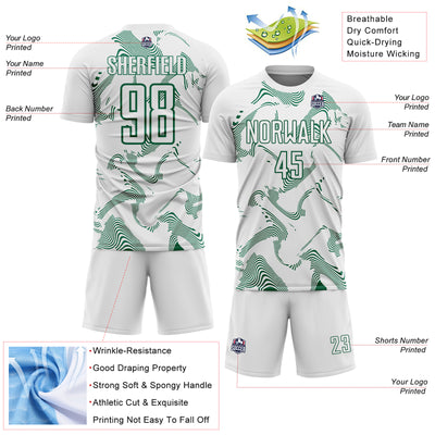 Custom White Kelly Green Curve Lines Sports Sublimation Soccer Uniform Jersey