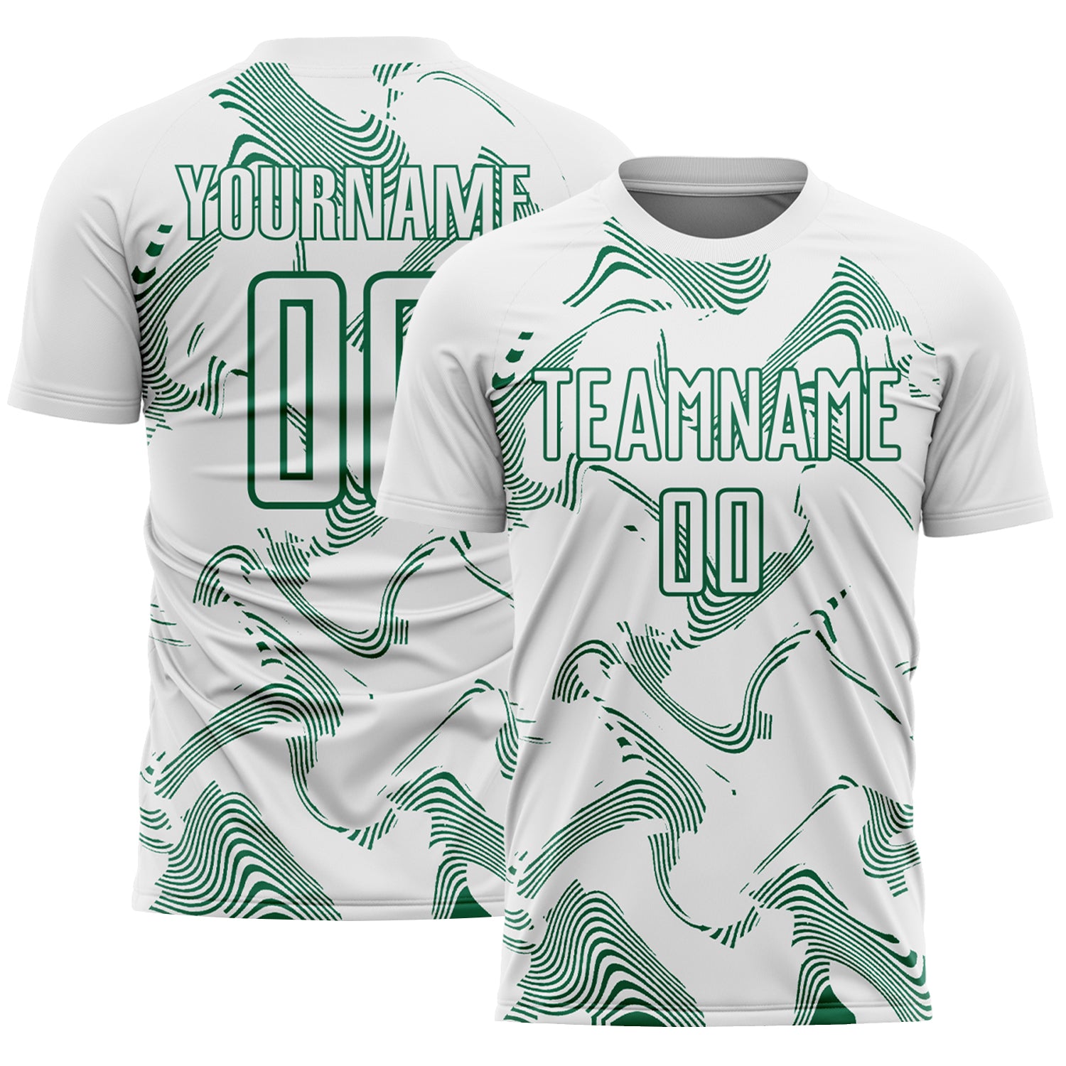 Custom White Kelly Green Curve Lines Sports Sublimation Soccer Uniform Jersey