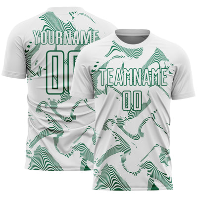Custom White Kelly Green Curve Lines Sports Sublimation Soccer Uniform Jersey