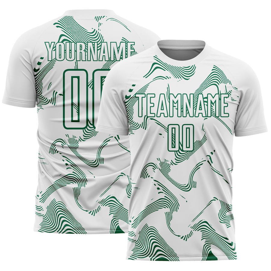 Custom White Kelly Green Curve Lines Sports Sublimation Soccer Uniform Jersey
