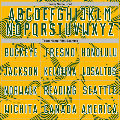 Custom Gold Green-White Curve Lines Sports Sublimation Soccer Uniform Jersey