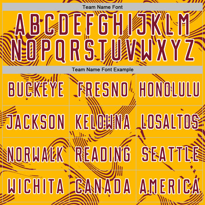 Custom Gold Crimson-White Curve Lines Sports Sublimation Soccer Uniform Jersey