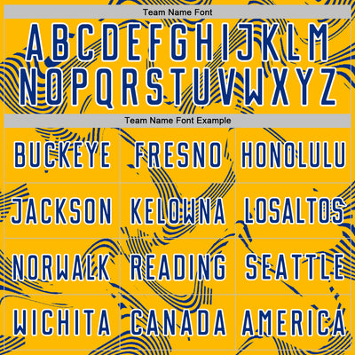 Custom Gold Royal-White Curve Lines Sports Sublimation Soccer Uniform Jersey