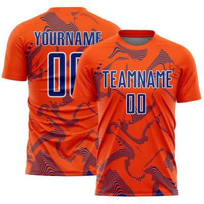 Custom Orange Royal-White Curve Lines Sports Sublimation Soccer Uniform Jersey