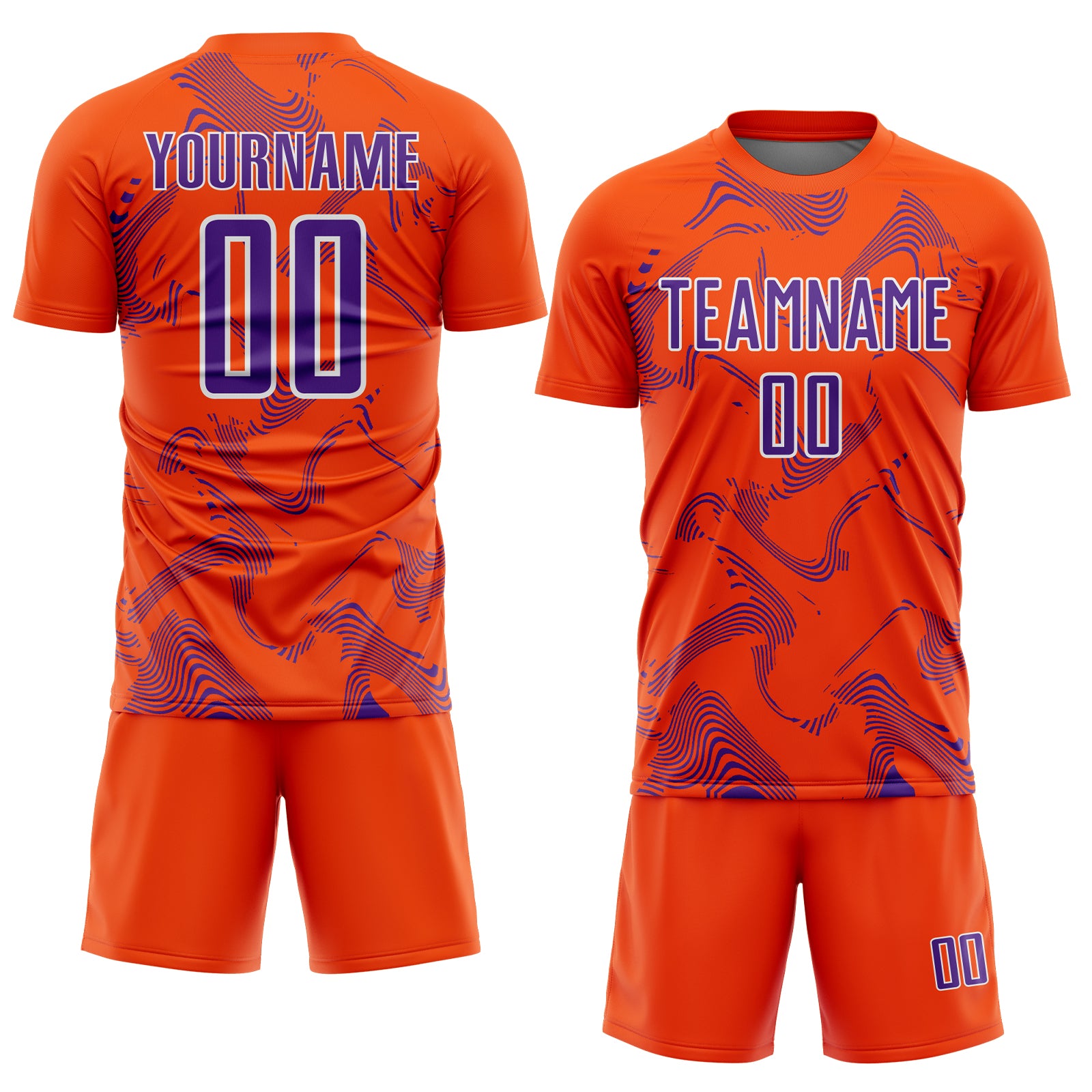 Custom Orange Purple-White Curve Lines Sports Sublimation Soccer Uniform Jersey