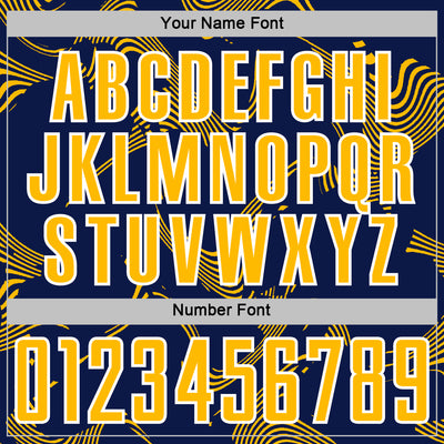 Custom Navy Gold-White Curve Lines Sports Sublimation Soccer Uniform Jersey