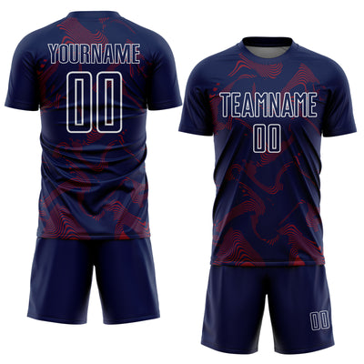 Custom Navy Crimson-White Curve Lines Sports Sublimation Soccer Uniform Jersey