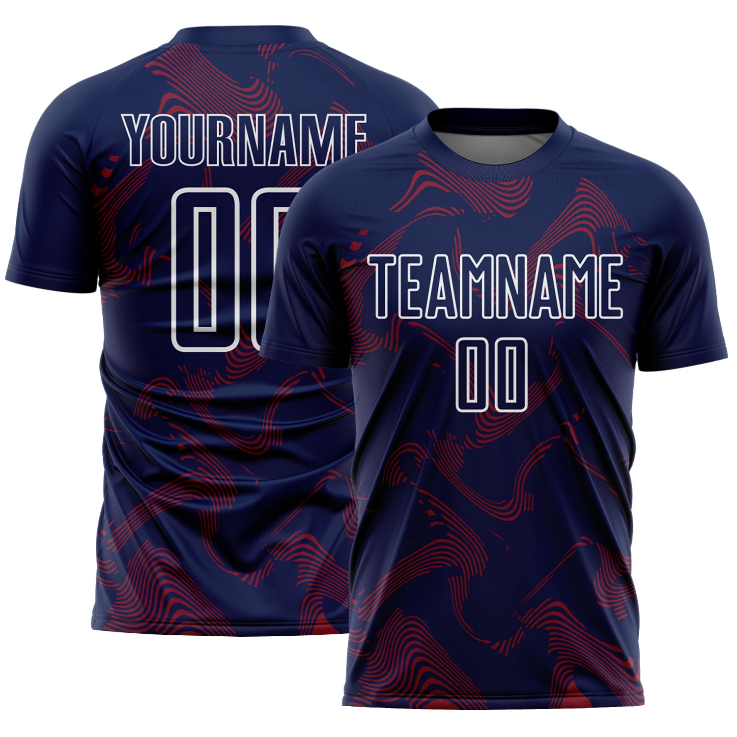 Custom Navy Crimson-White Curve Lines Sports Sublimation Soccer Uniform Jersey