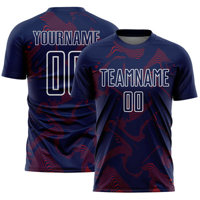 Custom Navy Crimson-White Curve Lines Sports Sublimation Soccer Uniform Jersey