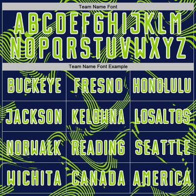 Custom Navy Neon Green-White Curve Lines Sports Sublimation Soccer Uniform Jersey