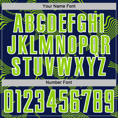Custom Navy Neon Green-White Curve Lines Sports Sublimation Soccer Uniform Jersey