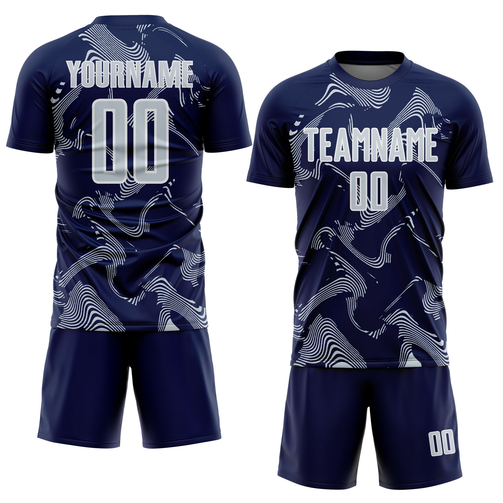 Custom Navy Silver-White Curve Lines Sports Sublimation Soccer Uniform Jersey