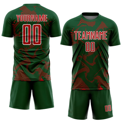 Custom Green Red-White Curve Lines Sports Sublimation Soccer Uniform Jersey