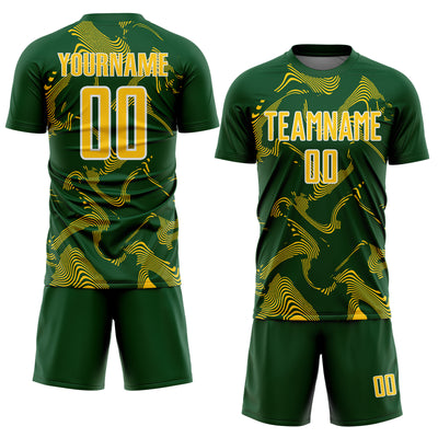 Custom Green Yellow-White Curve Lines Sports Sublimation Soccer Uniform Jersey