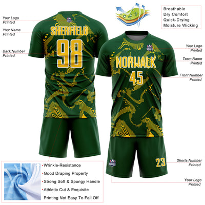 Custom Green Yellow-White Curve Lines Sports Sublimation Soccer Uniform Jersey