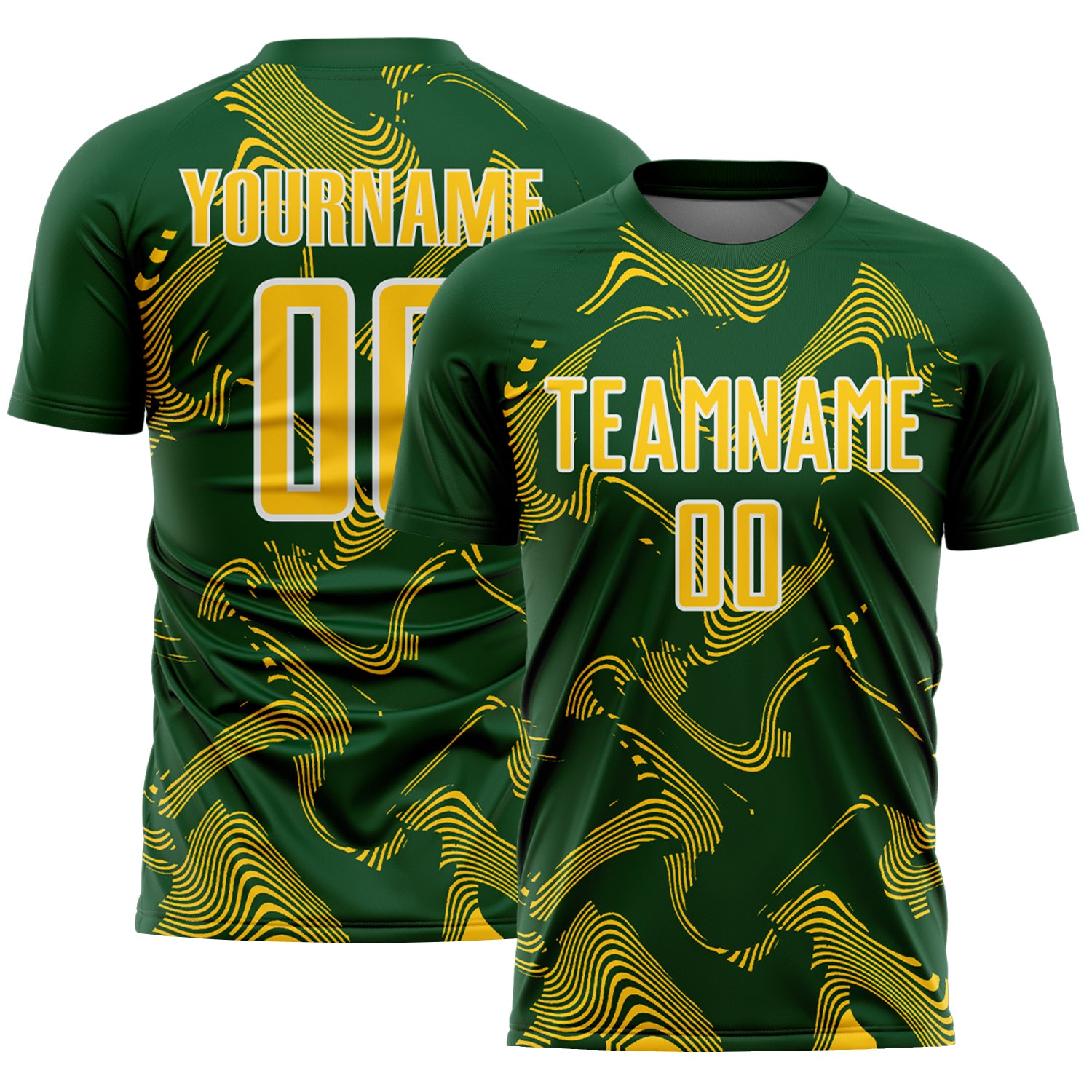 Custom Green Yellow-White Curve Lines Sports Sublimation Soccer Uniform Jersey